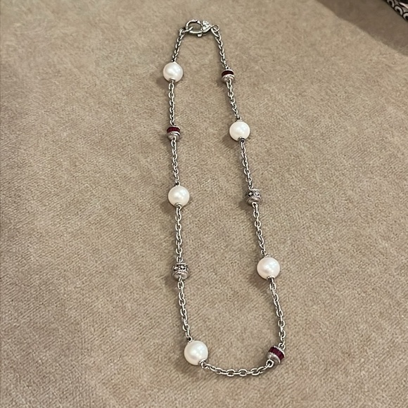 Judith Ripka Sterling Silver Necklace Chain Pearl Diamonique Rhodalite 17” - Picture 8 of 11